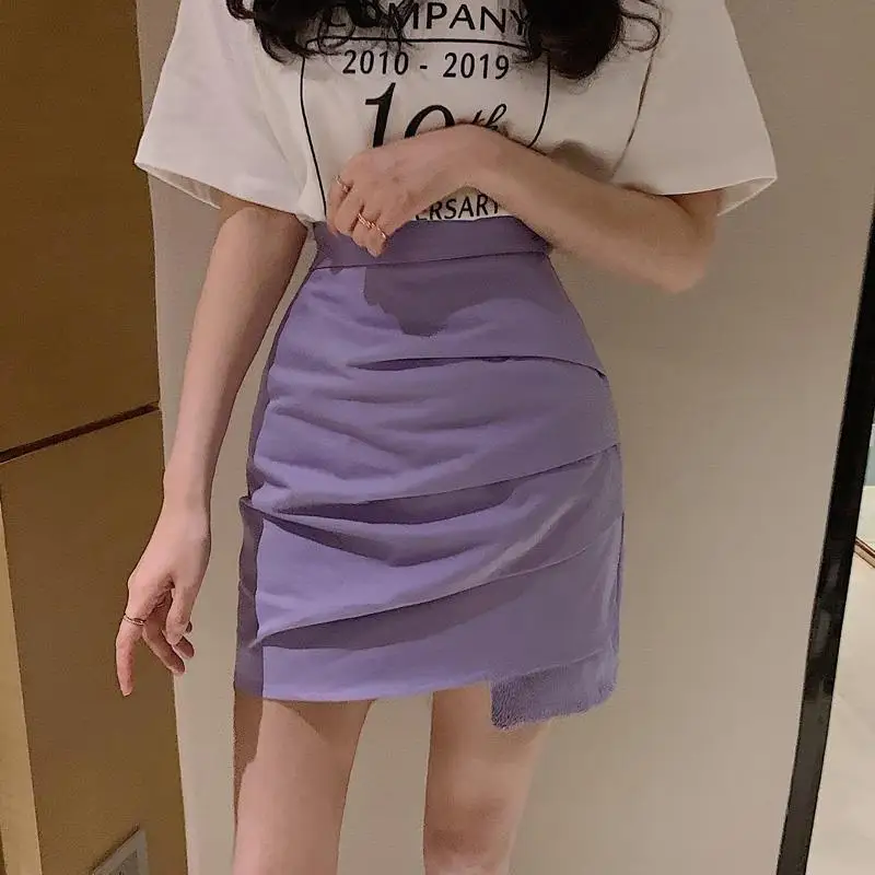 

Free Shipping New Solid High Waist Lady Asymmetrical Mini Skirt Fashion design Women's Bottoms Purple Black