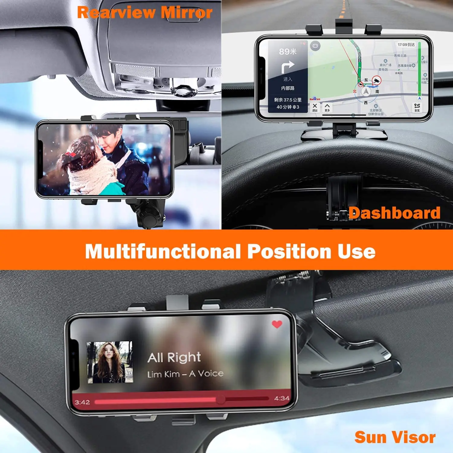 Universal Car Phone Mount 1200 Rotation Phone Holder for Car Multifunctional Car Phone Holder, Dashboard Phone Holder