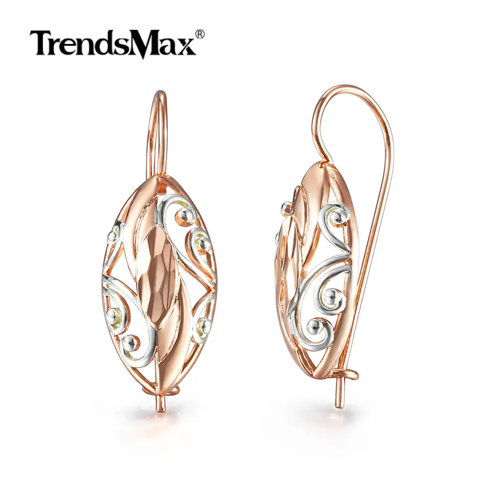 Женские серьги с овальным покрытием подвески цвета розового золота 585 пробы