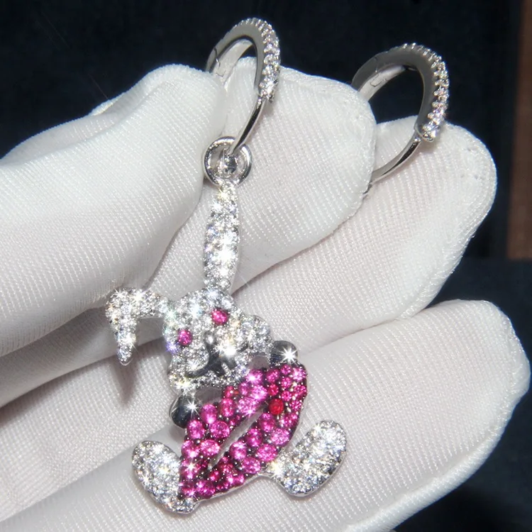 Хит Фирменное ювелирное изделие милые красные губы кролика серьги 925 пробы