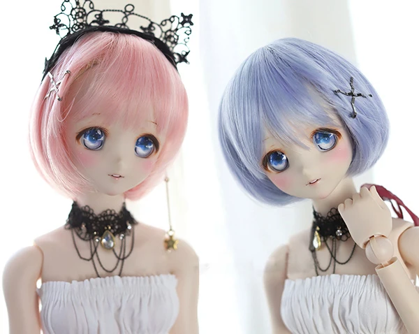 

D01-P604 Doll handmade clothes 1/4 1/3 uncle MDD doll Accessories Short hair high temperature silk powder pink blue color 1pcs