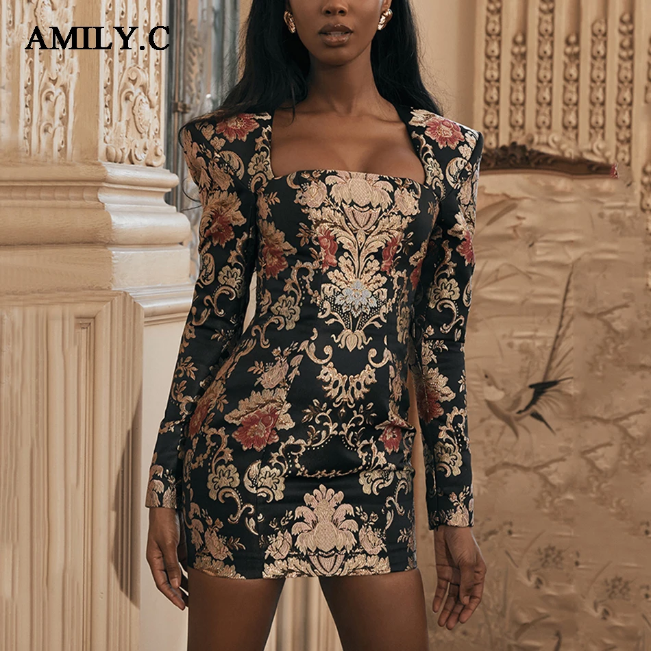 Женское платье с цветочной вышивкой Amily.c элегантное облегающее длинным рукавом