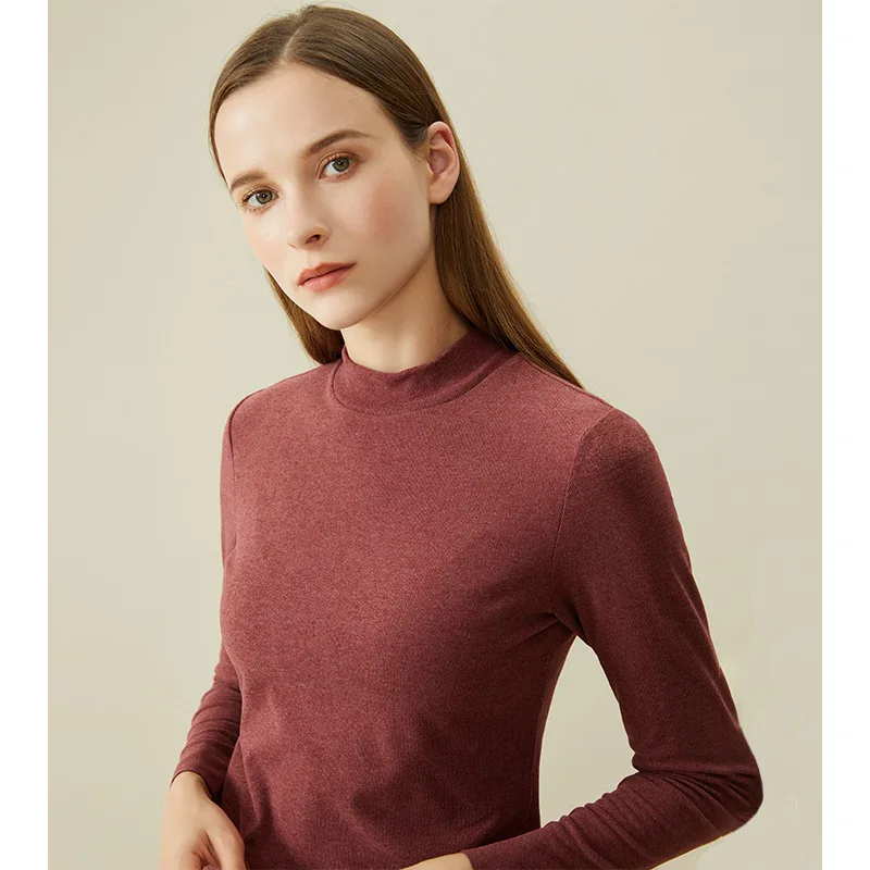 Women's Autumn and Winter Hyaluronic Acid Cationic Semi High Neck Long Sleeve T-shirt Heating Thermal Underwear Bottomed Shirt
