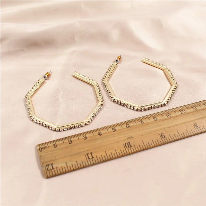 

Punk Crystal hexagon Hoop Earrings For Women 2020 Big Circle Korean Earrings Gold Clip Jewelry Wholesale/Dropshipping 5.0 cm