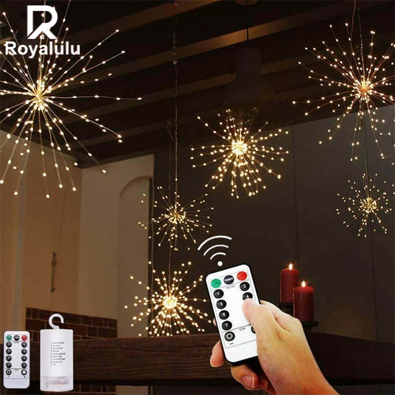 

Светящаяся гирлянда Royalulu «сделай сам» в виде фейерверка для сада, Рождественская Праздничная сказочная гирлянда, уличное украшение, светод...