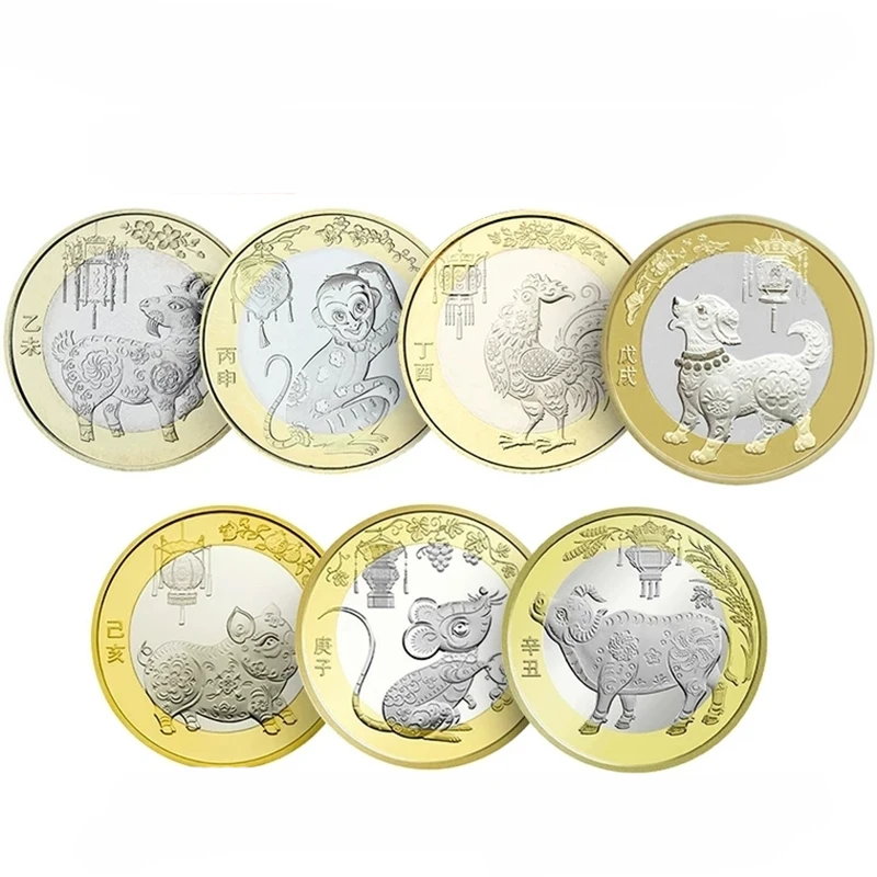 Памятная монета 10 юаней новый китайский зодиак обезьяна курица собака свинья