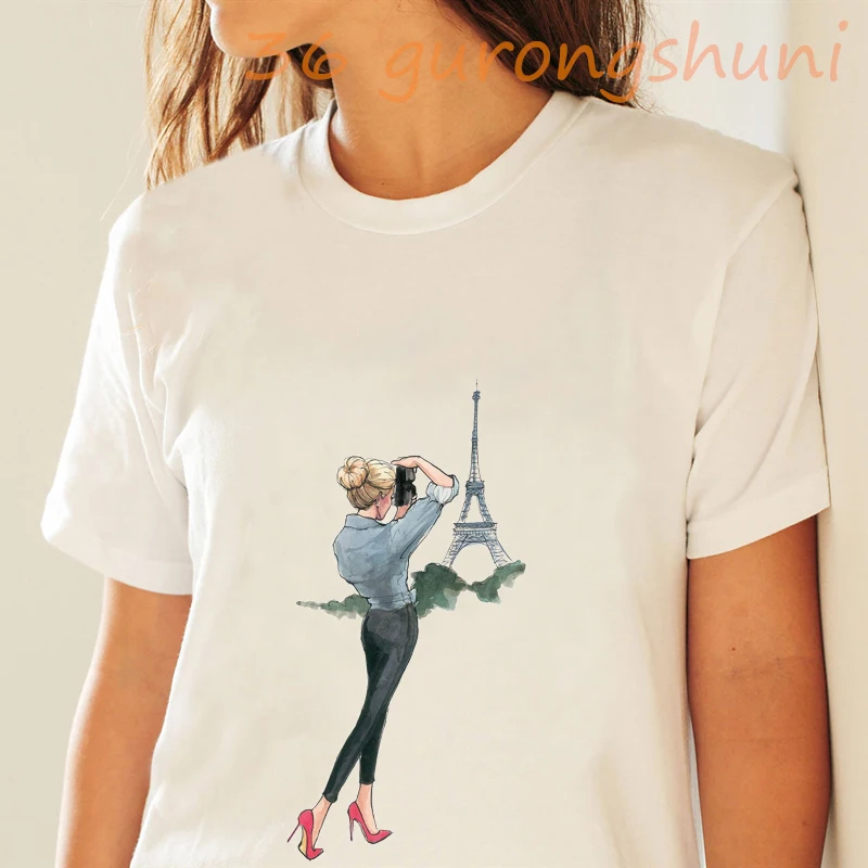 2020 Графические футболки летние топы Париж Эйфелева башня футболка Повседневная