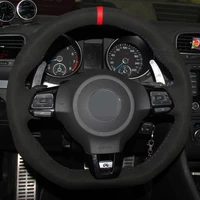 car steering wheel cover black soft suede hand stitched for volkswagen golf 6 gti mk6 vw polo gti scirocco r passat cc r li