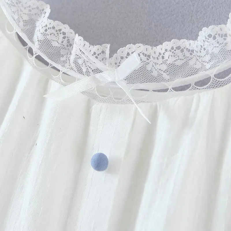 

Summer Women Cozy Cotton Slip Dress Lace Contrast Fake Button Front Design Spaghetti Strap Jacquard One Piece Holiday Dresses