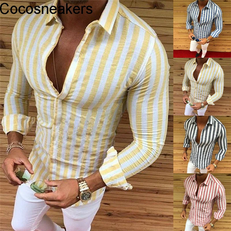 

Men Casual Striped Shirts Tops Spring Autumn Long Sleeve