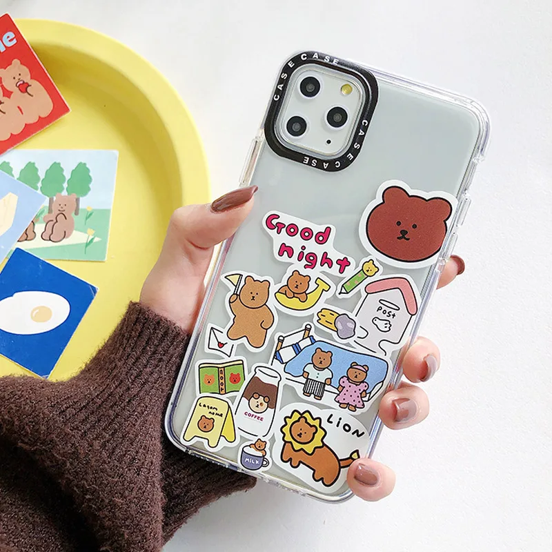 Прозрачный чехол для телефона с милым медведем и львом iPhone 11 Pro Max XR X 7 8 Plus XS SE 2020