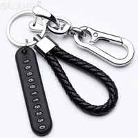 anti lost phone number plate car keychain pendant auto vehicle leather bradied key chain phone number card keyring accessories