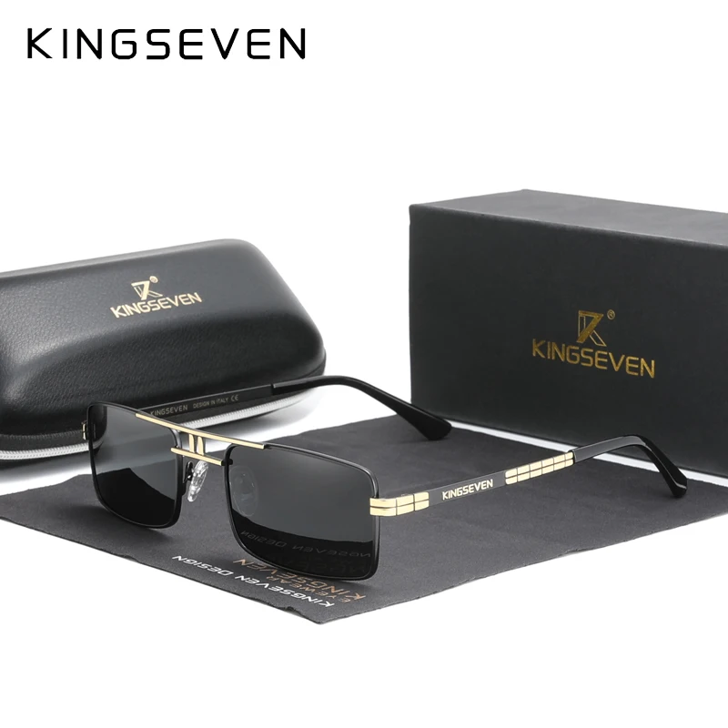 

New Arrived KINGSEVEN Polarized Sunglasses Stainless Steel Vintage Frame Brand Rectangle Design Driving Fishing Sun glasses N760