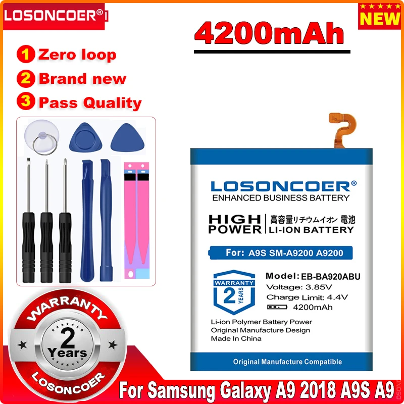 

LOSONCOER 4200mAh EB-BA920ABU Latest Production Smart Phone Battery For Samsung Galaxy A9 2018 A9S A9200 A9 Star Pro SM-A920F