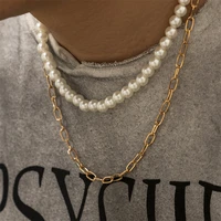 trendy hip hop style simple chain necklace creative mens pearl stacked clavicle chain mens jewelry brothers party gift