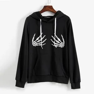 Толстовки в стиле Харадзюку, топы с капюшоном в виде скелета на Хэллоуин, Женская толстовка с длинным рукавом, женские пуловеры на осень и зиму, уличная одежда