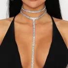 Женское длинное ожерелье-чокер Стразы с двойной T-образной кисточкой, роскошное ожерелье-чокер с кристаллами, цепочка-ожерелье, модные ювелирные украшения