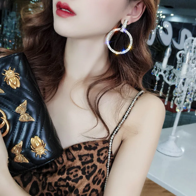 Модные Длинные круглые серьги с кристаллами женские большие Макси массивные