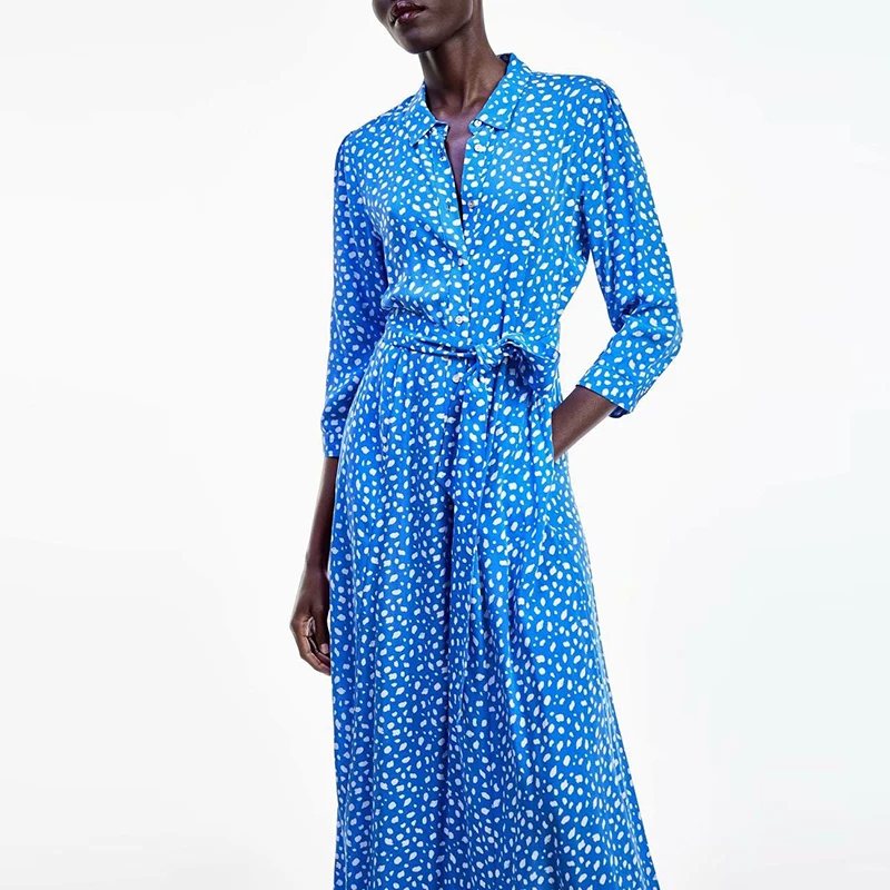 JuneLove женское осеннее платье с длинным рукавом и принтом винтажные пояса