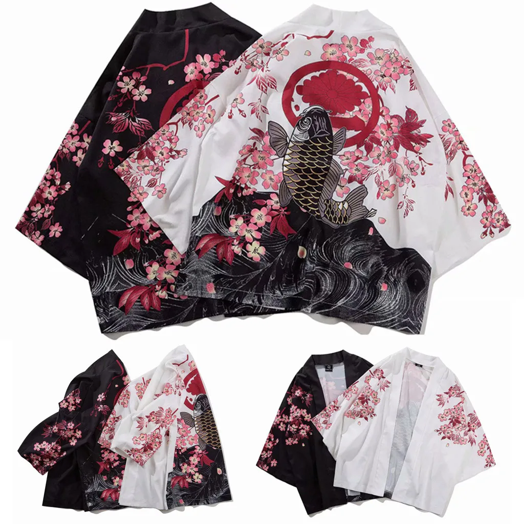 

Summer Japanese Five Point Sleeves Kimono Mens And Womens Cloak Jacke Top Blouse