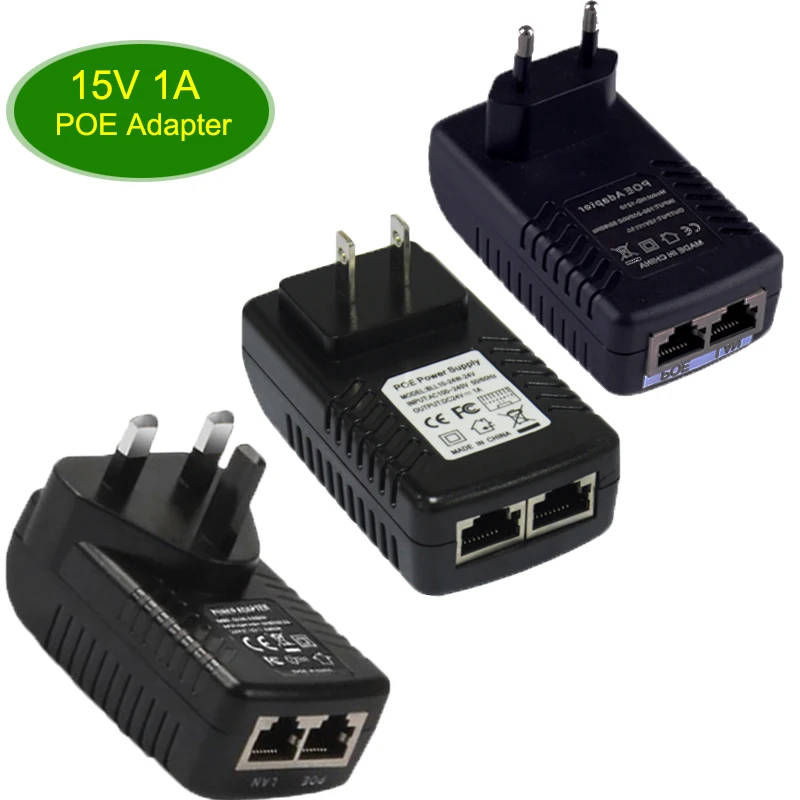 AC/DC 15V 1A POE адаптер инжектора Ethernet IP камера/телефон PoE коммутатор питания 15 Вт