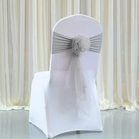 10 pcs elastic silver chair sashes wedding chair decorations bow flower knot cover for party banquet hotel decoration supplies