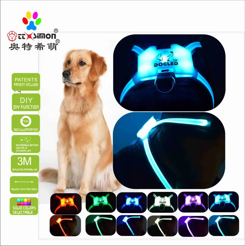 

harness for big dog 7 in 1 color Dog Harness Glowing USB Led Collar Puppy Lead Pets Vest