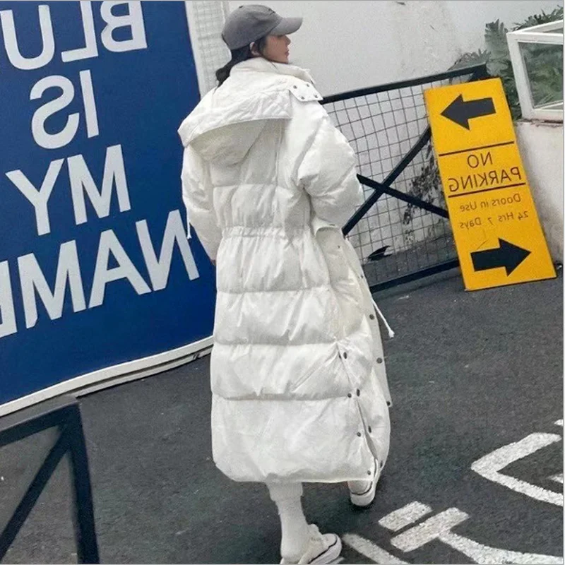 Women's Down Jacket Women's Winter Korean Fashion Loose White Duck Down Jacket Thick Warm Hooded Long Parka Coat Women 2022