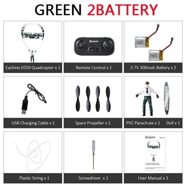 Green 2batteries Eachine E019 2-осевой RC трюк парапланерный режим полета с режимом удержания высоты Дрон Квадрокоптер RTF - Цвет: Green 2batteries