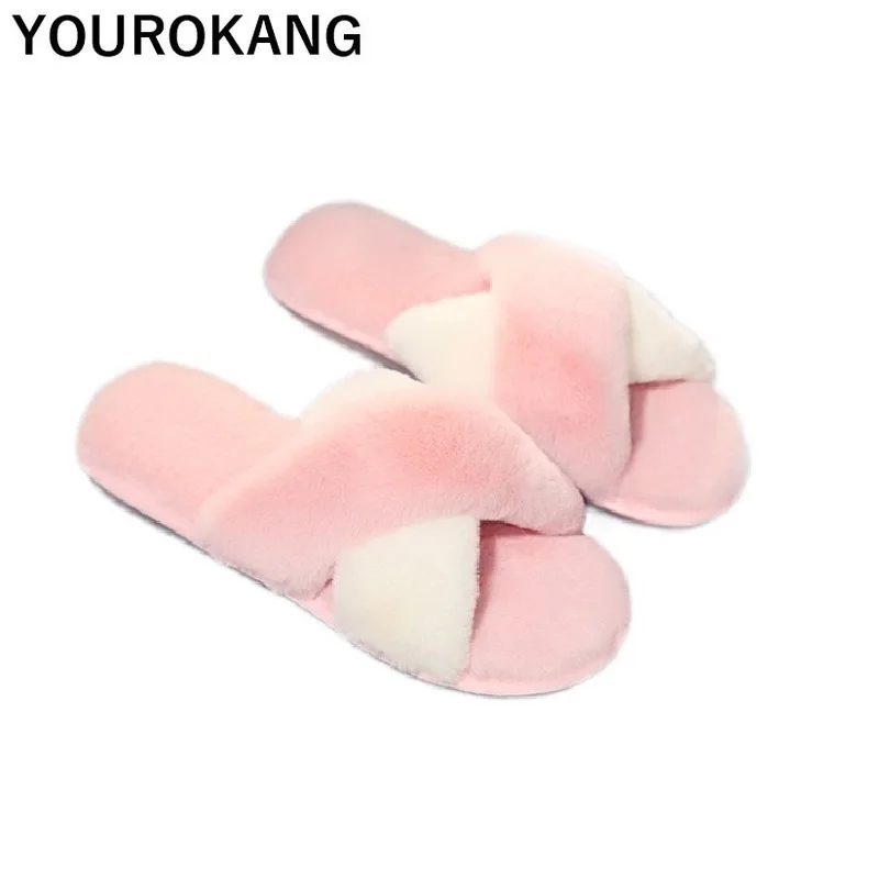 Warm Women Shoes Winter Plush Women Slippers Indoor Floor Bedroom Home Slippers Soft Furry Fashion Cute Ladies Flip Flops 2020