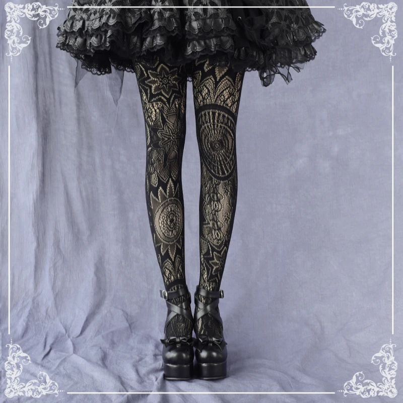 Готические шелковые чулки с паровым тотемом в стиле Лолиты женские жаккардовые