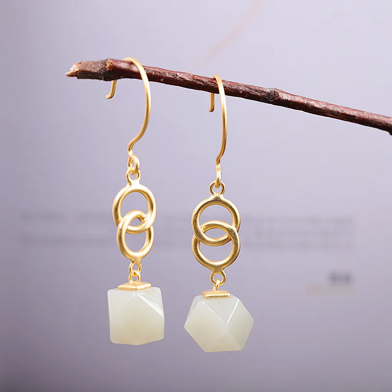 

Fashion New Style Korean Version Fashion S925 Silver Women's Hetian Jade Ear Pendant