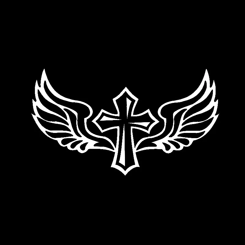 Volkrays Personality Car Sticker Cross Wings Christian Faith Accessories Reflective Sunscreen Vinyl Decal Black/Silver 7cm*14cm |