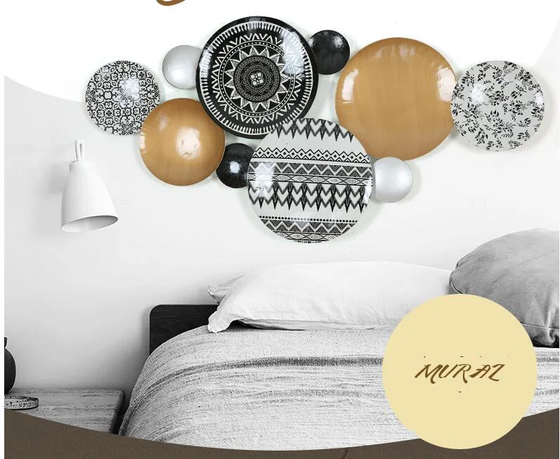 

Modern Wrought Iron Round Wall Hanging Decoration Home Livingroom Sofa Background Wall Sticker Ornaments Porch Wall Mural Crafts