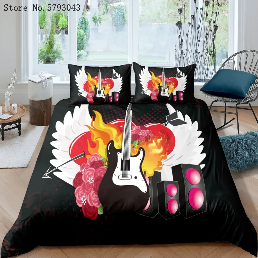 

2/3 Pieces Cartoon Guitar Bedding Set 3D Print Musical Instrument Duvet Cover Home Kids Gift Bed Quilt Cover Pillowcase(No Sheet