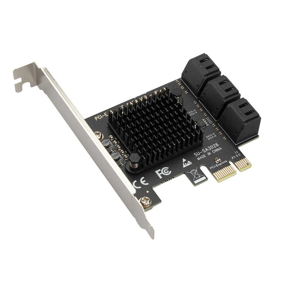 

6 Ports SATA PCIe Adapter SATA III to PCI Express 3.0 X1 Controller Expansion Card 6Gbps SATA 3.0 PCI-E X4/X8/X16 ASM1166 Chip