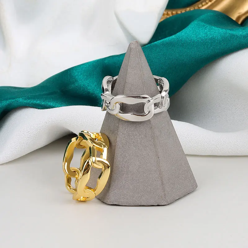 

QMCOCO 925 Silver Couples Rings 2021 Trend Punk Hip Hop Vintage Hollow Chain Design Party Jewelry For Woman Gifts