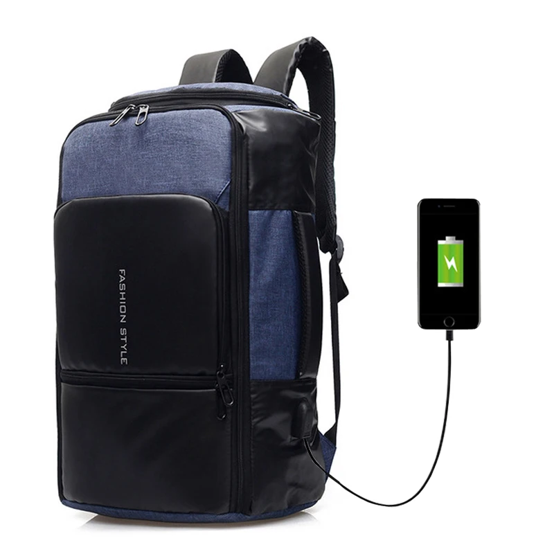 Blue Мужская сумка для ноутбука, умный рюкзак, Usb порт для зарядки, портативная Студенческая школьная сумка для колледжа, бизнес рюкзак для путешествий - Цвет: Blue