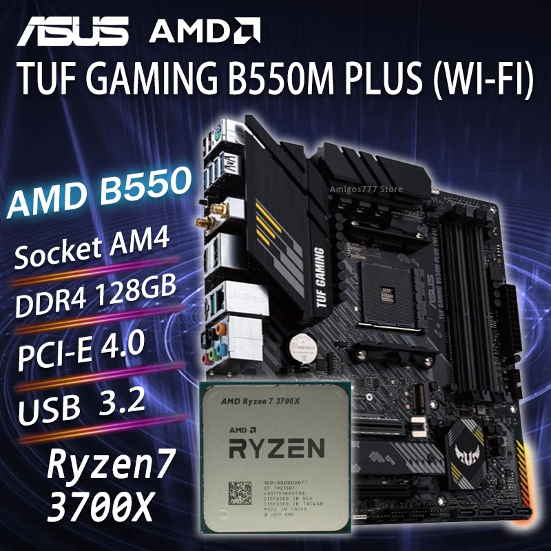 

Asus TUF GAMING B550M-PLUS (Wi-Fi) игровая материнская плата Combo AM4 с процессором AMD Ryzen 7 3700X DDR4 AMD B550 игровая пластина-мама AM4