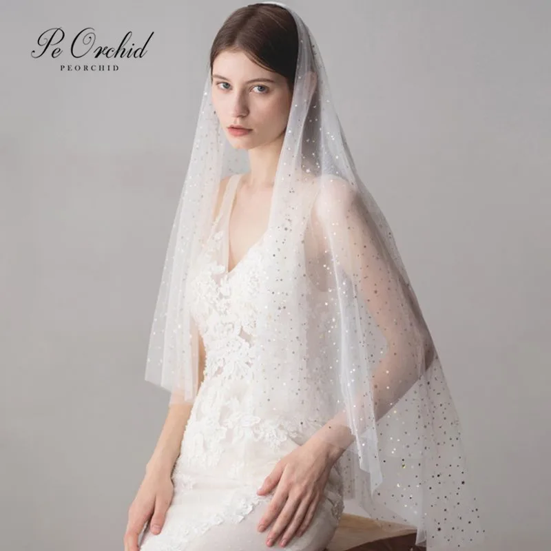 

Свадебная вуаль PEORCHID, короткая двухслойная Вуаль со звездами, 2020