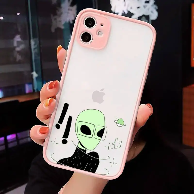 

Cartoon alien space green Phone Cases Matte Transparent for iPhone 7 8 11 12 s mini pro X XS XR MAX Plus cover funda shell