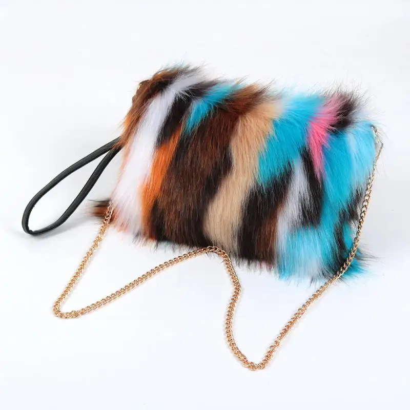 Пушистая сумка Swonco женские сумки через плечо с металлической цепочкой радужного