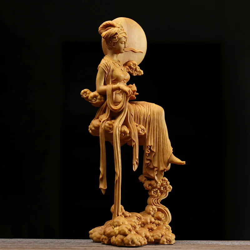 18cm Wood Chang'e Statue - Chinese Mythology Moon Goddess Figure, Beautiful Mythological Houyi Characters Decor image 4