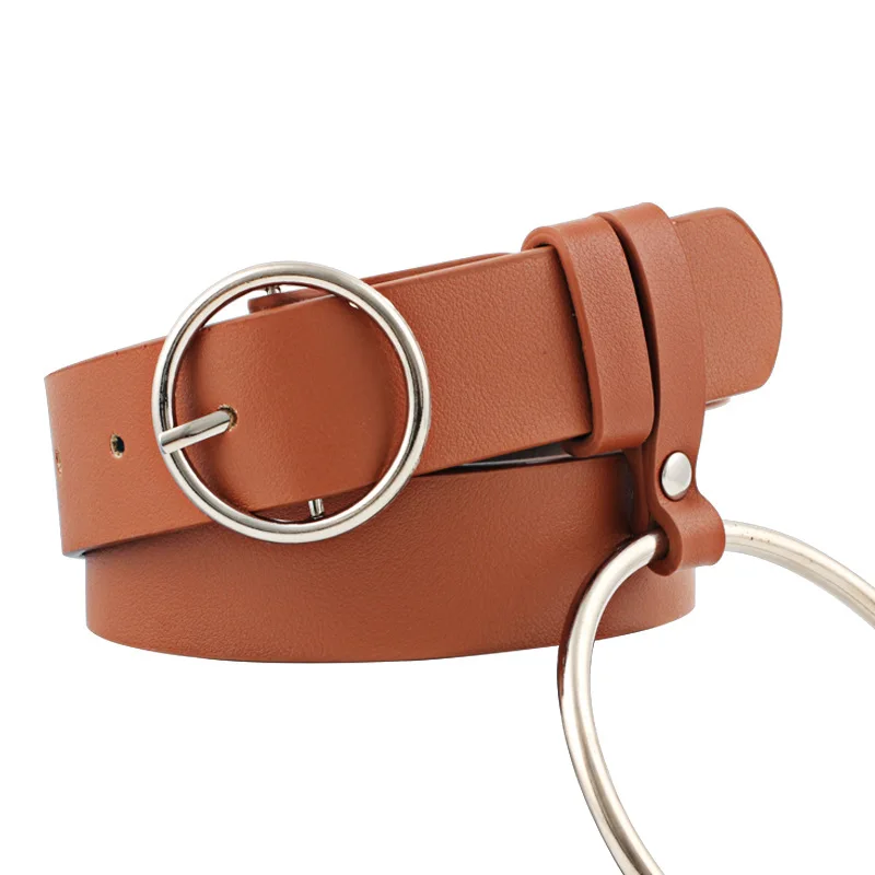 

HATCYGGO Casual Belts Female Round Shape Buckle Waist Belt Big Ring Belts For Women Leather Luxury Designer Long Belt Women