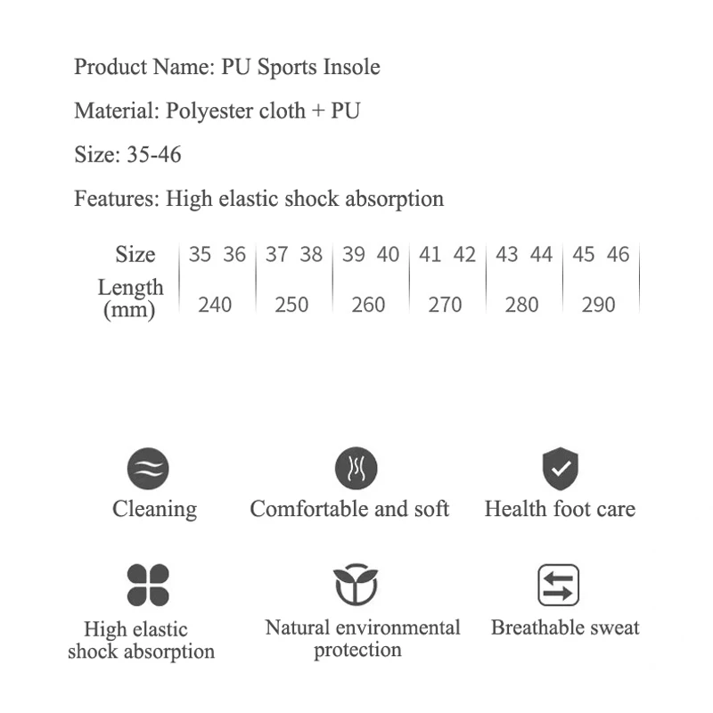 Orthotic Insoles For Men Casual Sporty Shoes Accecories Shock Absorption Gel Pads Soft Foot Care Inserts Femal Women Size 35 46