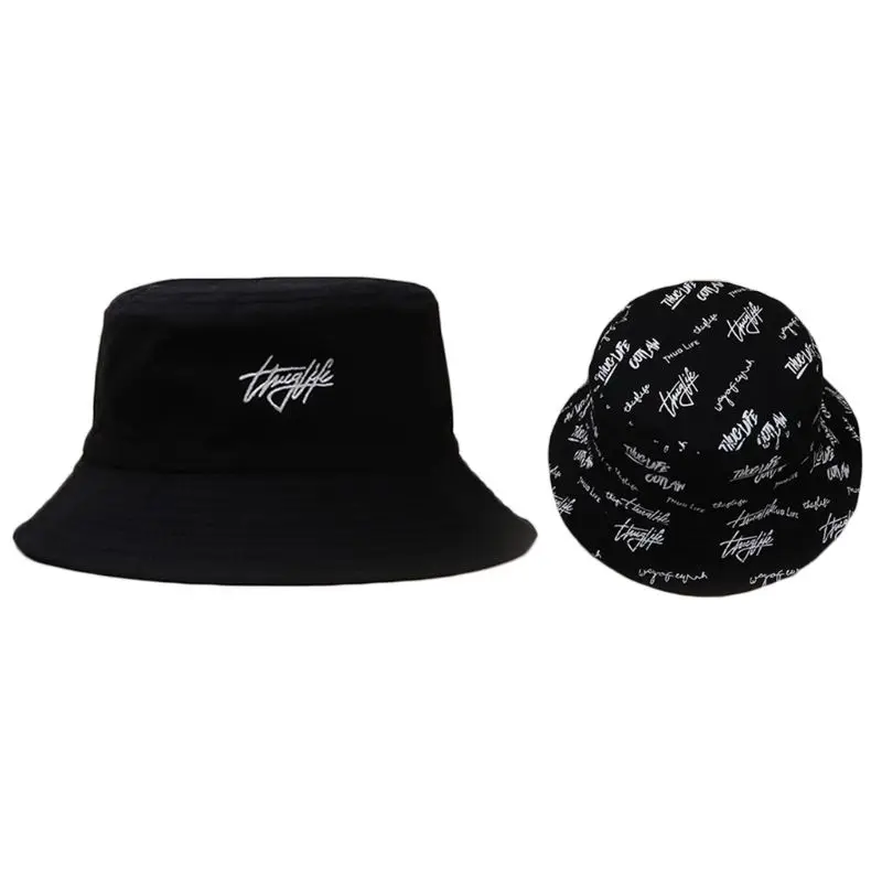 

Women Men Reversible Cotton Bucket Hat Harajuku Letters Graffiti Fisherman Cap