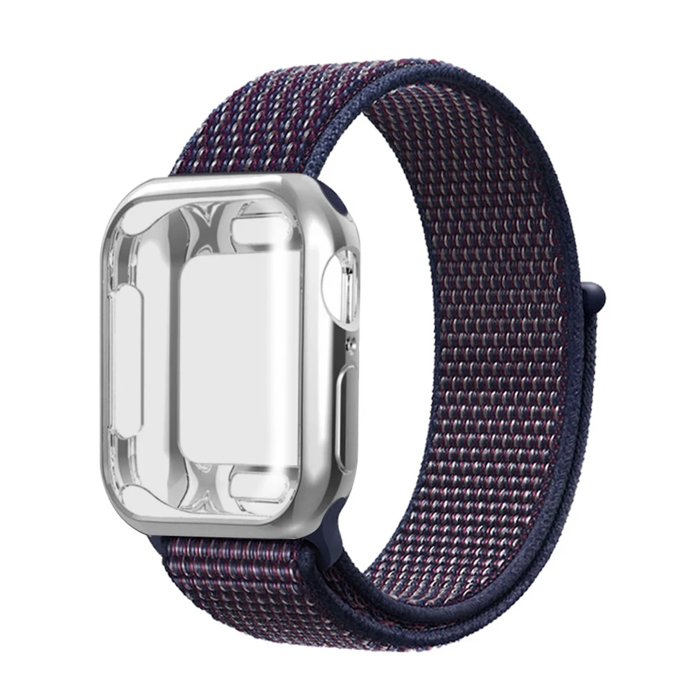 Нейлоновый ремешок+ чехол для Apple watch series 5/4/3/2/1, 42 мм, 38 мм, версия в едином положении во время занятий легкой атлетикой, ремешок для iwatch 40 мм 44 спортивный браслет - Цвет ремешка: Indigo blue