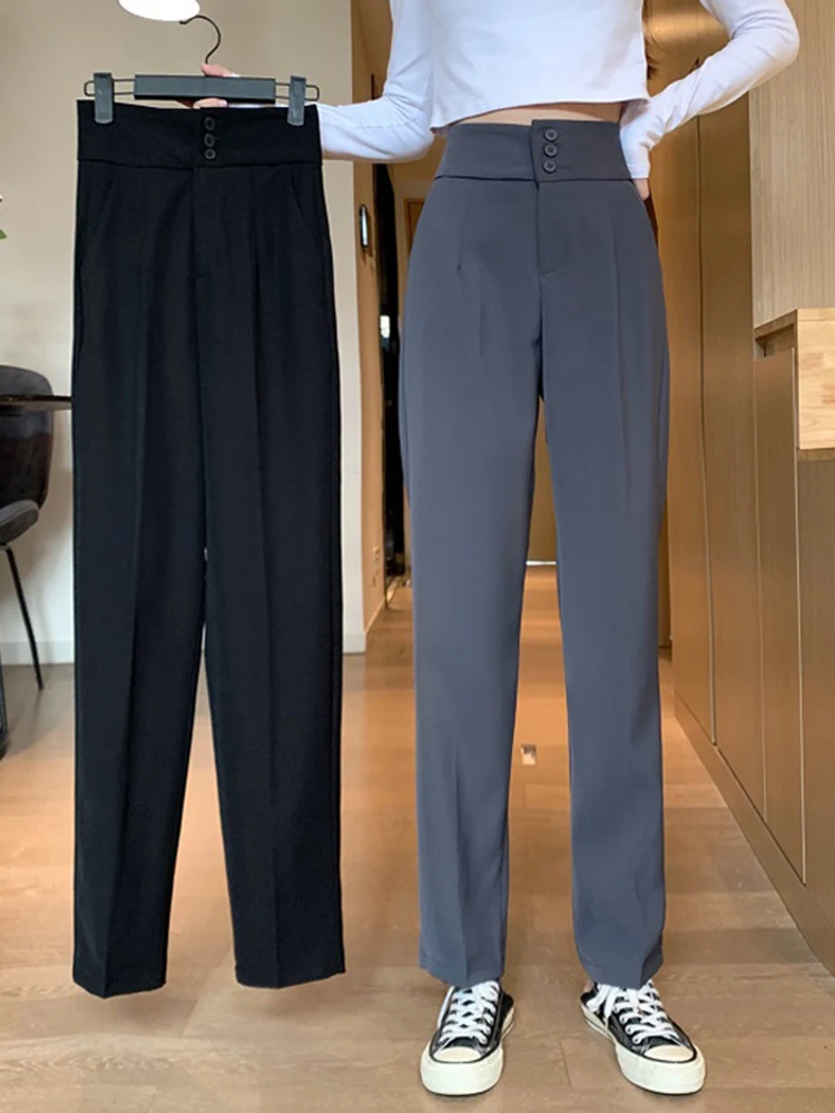 

Wavsiyier 2021 Loose Office Autumn Straight Wide Leg Suit Solid Pant Spring Fashion Korean Trousers Women High Waist Casual