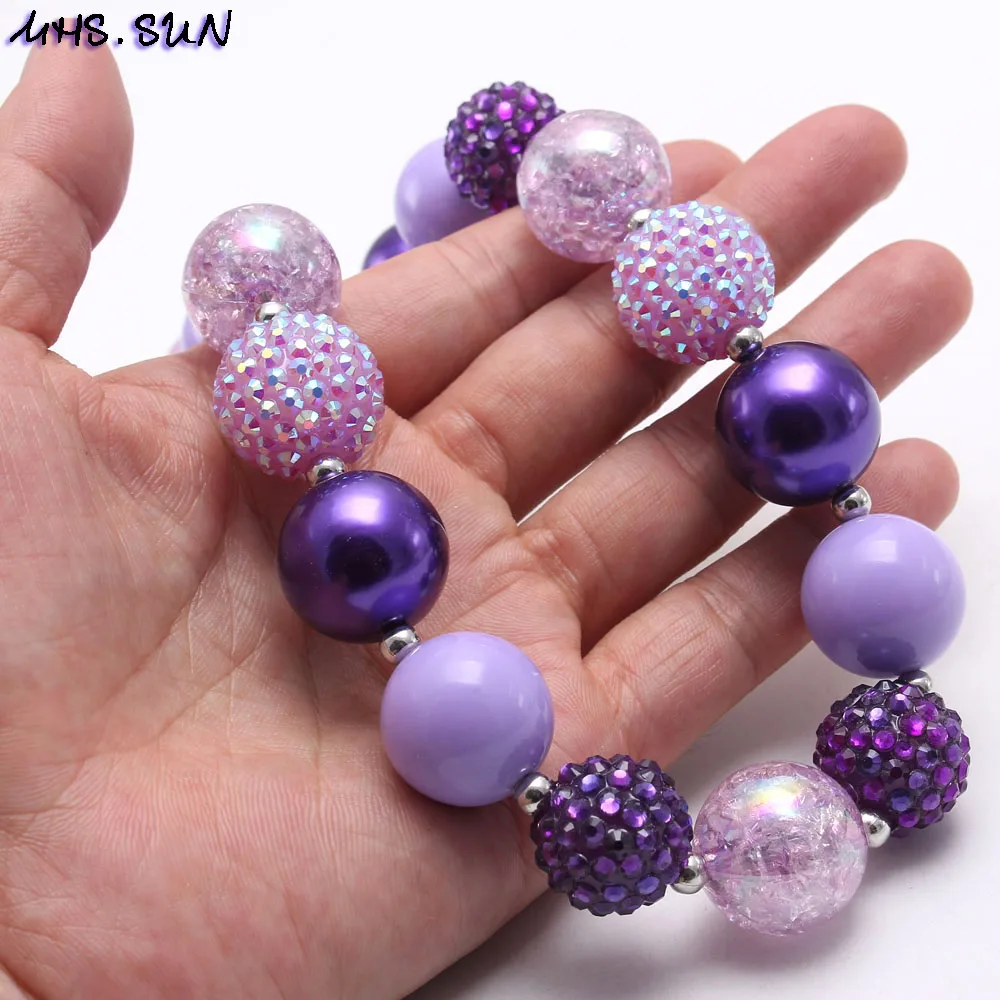 MHS. SUN для маленьких девочек, массивное ожерелье с бусинами из жевательной резинки, фиолетовые стильные эластичные браслеты ручной работы, детские ювелирные изделия, вечерние украшения, 1 шт./лот