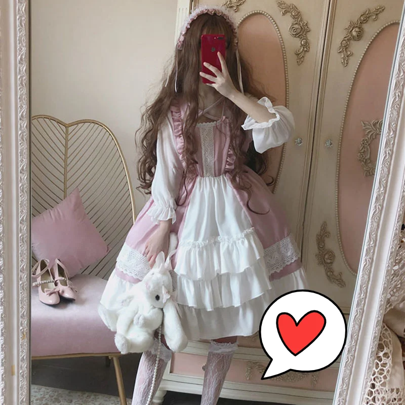 

Японская юбка Лолиты loli, маленькое милое платье, платье лолиты, школьная юбка феи, готическое платье лолиты, Женская кавайная одежда